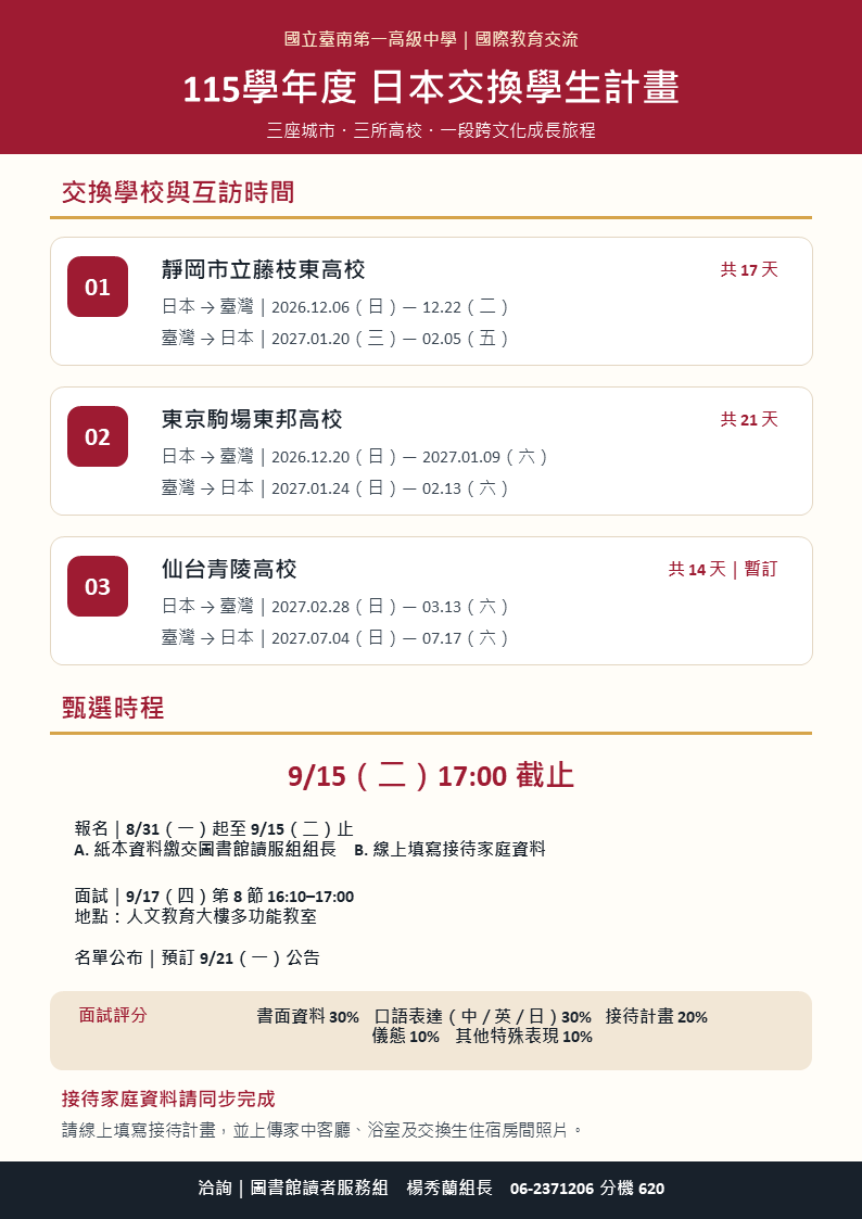 115學年度日本交換學生計畫